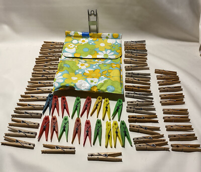 Vintage Clothes Pin Bag, Hippy Flowers Vintage PLASTIC, WOODEN Clothes Pins Camp | eBay US