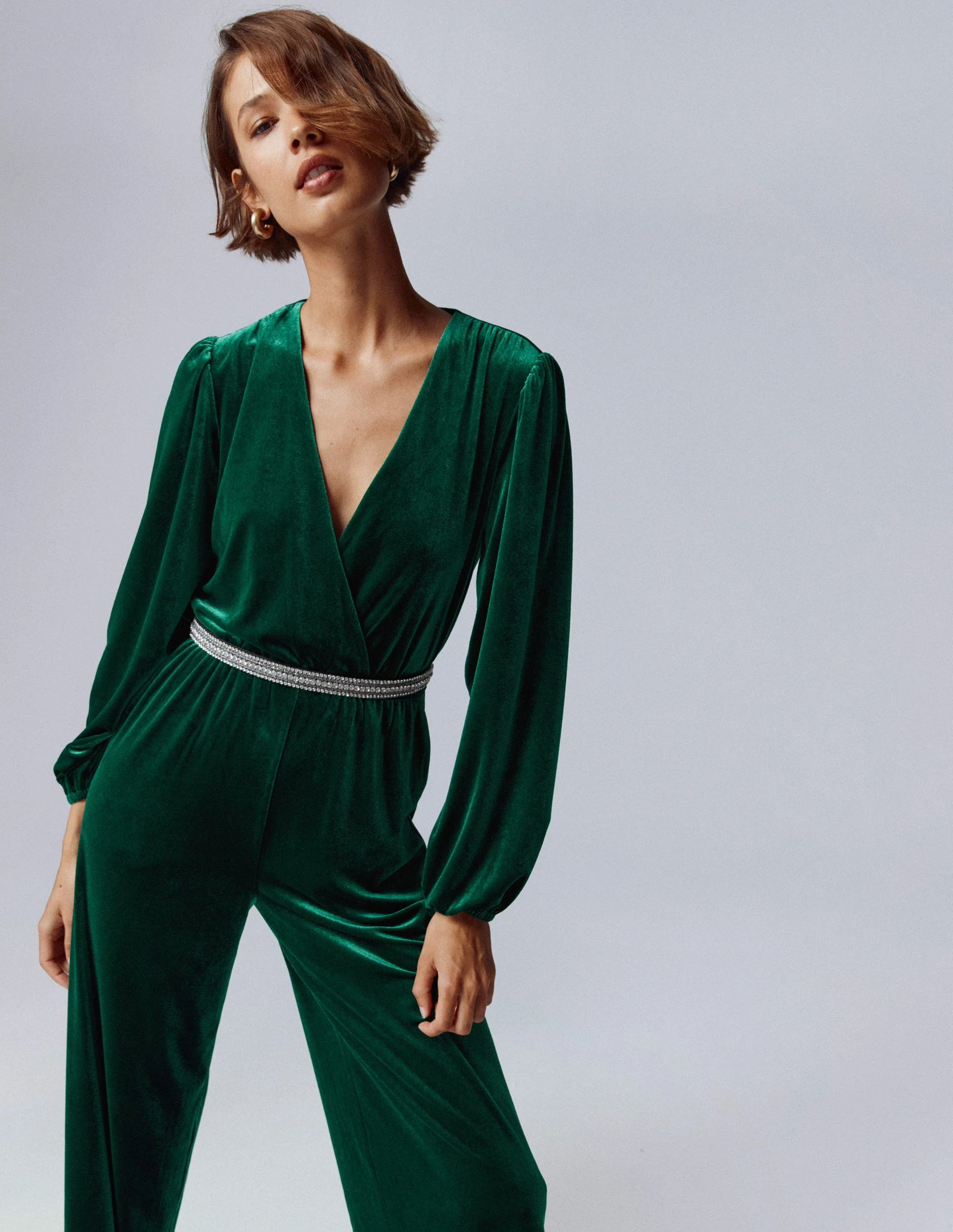 Jersey Velvet Wrap Jumpsuit-Emerald Night | Boden (US)