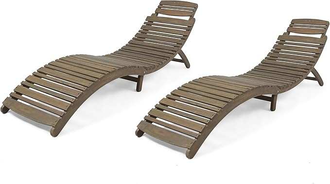Christopher Knight Home 305101 Tycie Outdoor Acacia Wood Foldable Chaise Lounge (Set of 2), Gray ... | Amazon (US)