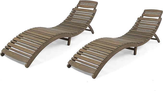 Christopher Knight Home 305101 Tycie Outdoor Acacia Wood Foldable Chaise Lounge (Set of 2), Gray ... | Amazon (US)