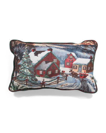 12x20 Painted Vintage Christmas Village Embroidered Pillow | TJ Maxx
