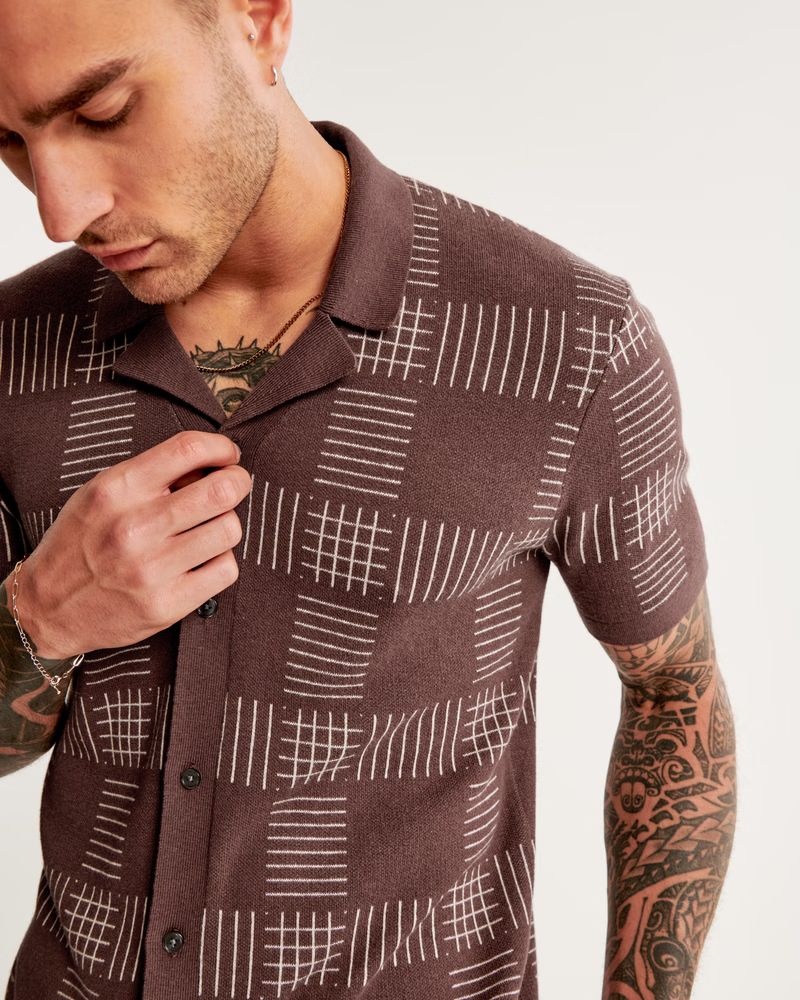 Pattern Button-Through Sweater Polo | Abercrombie & Fitch (US)