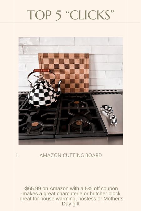 Top 5️⃣ “clicks” of the week.

1️⃣ Amazon Cutting Board

-$65.99 on Amazon with a 5% off coupon
-makes a great charcuterie or butcher block
-great for house warming, hostess or Mother’s Day gift

#LTKparties #LTKseasonal

#LTKGiftGuide #LTKhome #LTKfindsunder100