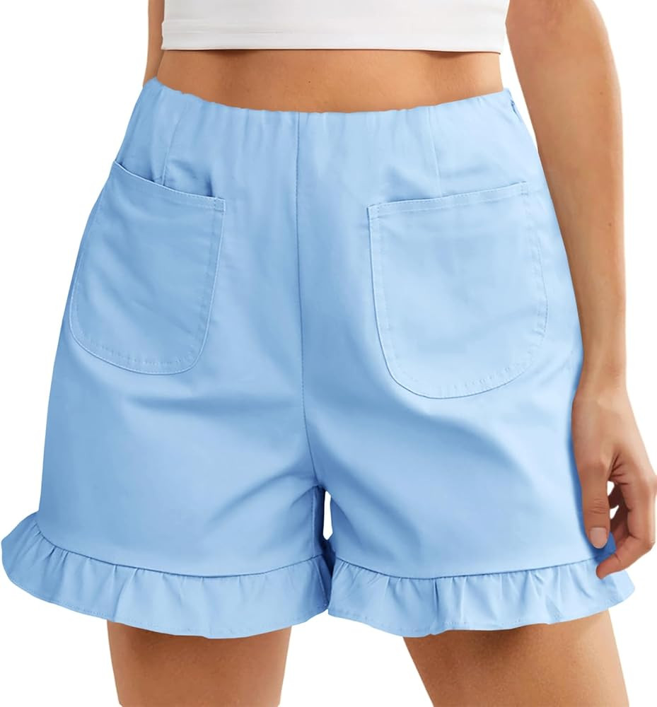 Cicy Bell Womens Summer Ruffle Shorts High Waisted Straight Leg Cotton Short Pants Casual Dressy ... | Amazon (US)