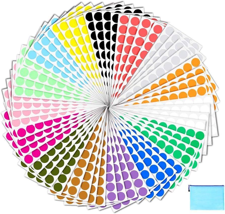 Pack of 2400 3/4" Round Color Coding Circle Dot Sticker Labels - 15 Assorted Colors, Zipper File ... | Amazon (US)