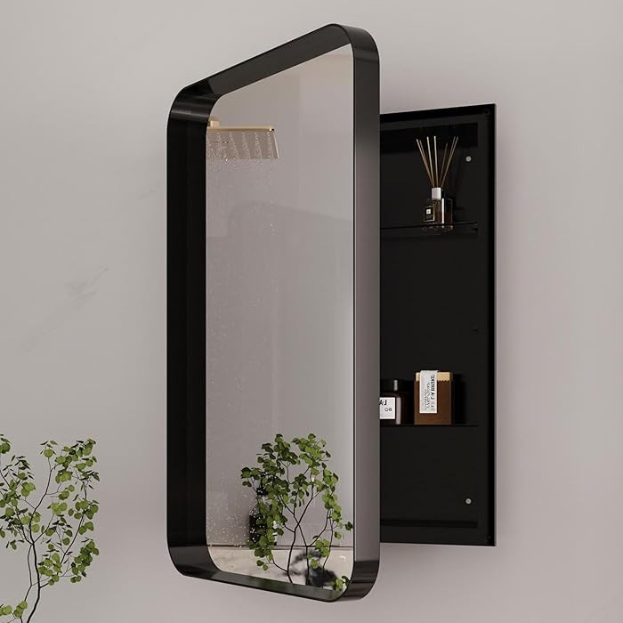 16x24 Inch Rectangular Recessed Medicine Cabinet with Mirror, Black Bathroom Medicine Cabinet wit... | Amazon (US)