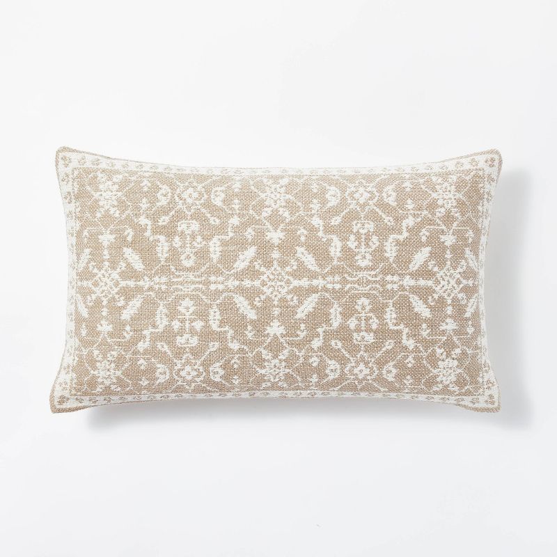 Oversized Cotton Slub Woven Jacquard Lumbar Throw Pillow Taupe/Cream - Threshold&#8482; designed ... | Target