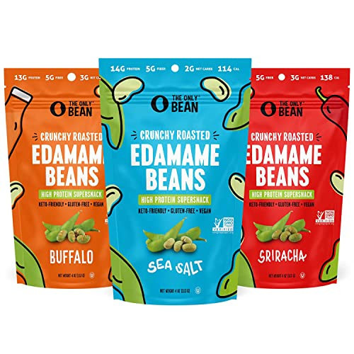 The Only Bean Crunchy Dry Roasted Edamame Beans (Variety Pack), Low Carb Keto Healthy Snacks For Adults and Kids, Fiber Protein Snacks, Diabetic Snacks, 4 oz (3 Pack) | Amazon (US)