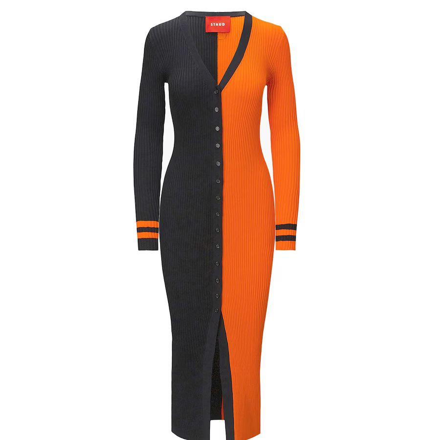 Women's Cincinnati Bengals STAUD Black/Orange Shoko Knit Button-Up Sweater Dress | NFL Shop