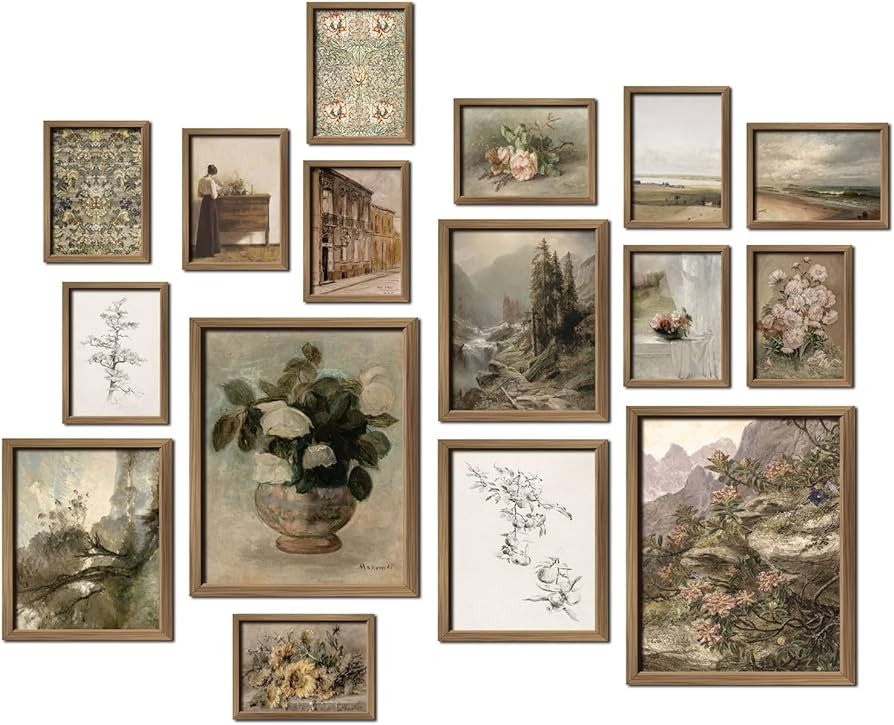 16 PCS Framed Vintage Wall Art Decor, French Country Farmhouse Gallery Wall Frame Set Prints for ... | Amazon (US)