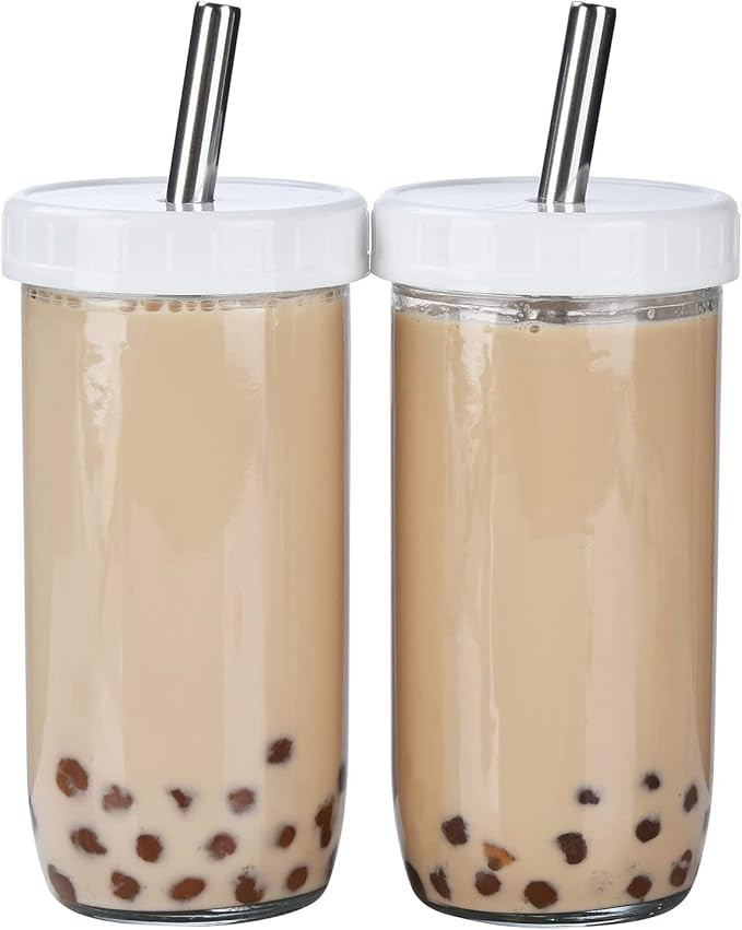 NINU 2-Pack 24oz Reusable Boba Cups, Wide Mouth Tumbler with Lids and Straws, Travel Glass Drinki... | Amazon (CA)