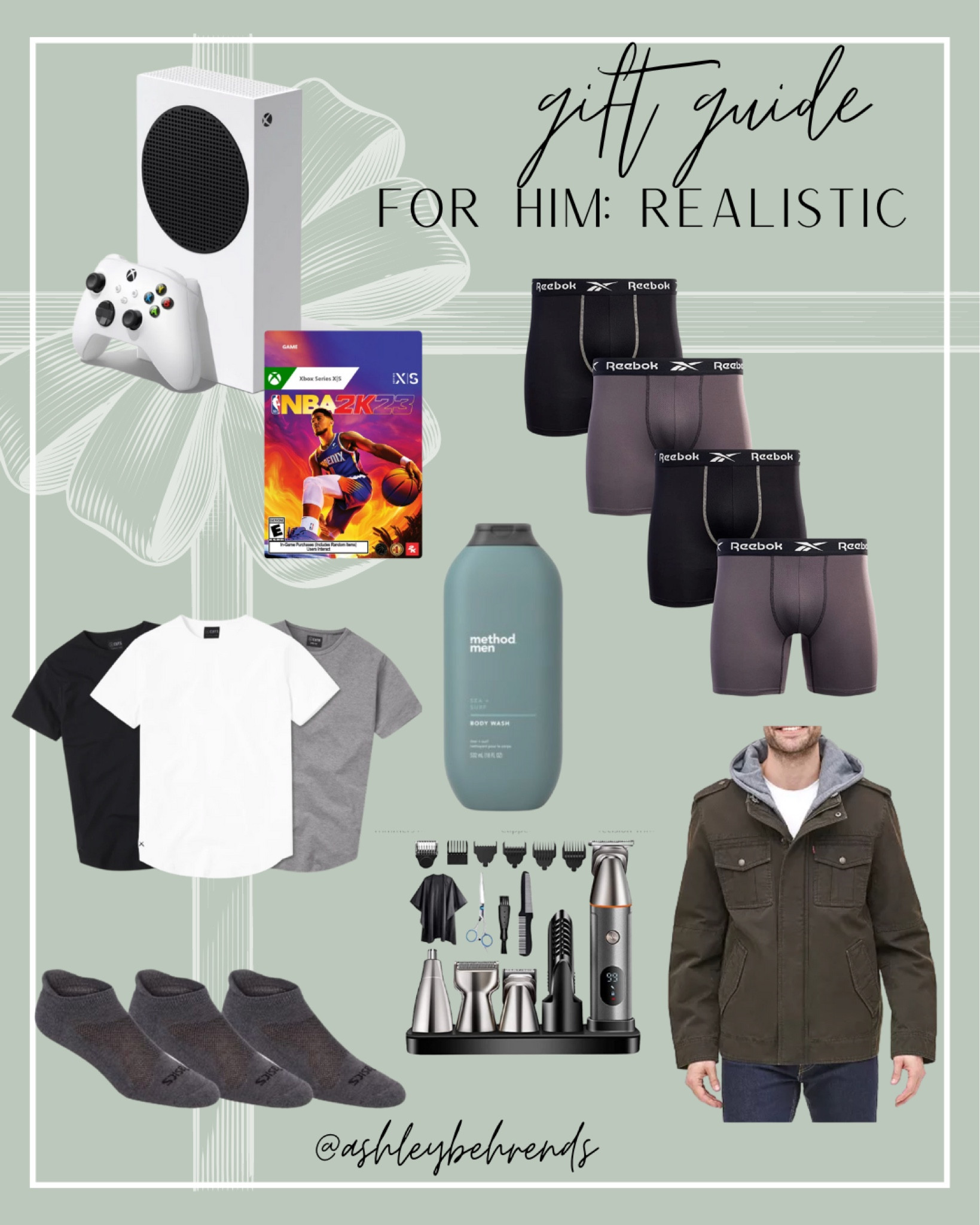 Holiday gift guide for him: realistic 🎁💙
What your man really wants/needs for Christmas gifts 😜
#giftguide #holiday #giftsforhim #xbox #games #videogames #boxerbriefs #bodywash #tshirt #cuts #reebok #trimmer #socks #jacket #coat

#LTKGiftGuide #LTKHoliday #LTKmens