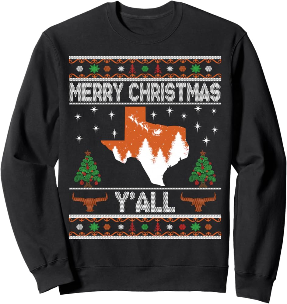 Merry Xmas Y'all Texas Ugly Holiday Longhorn Sweater Sweatshirt | Amazon (US)