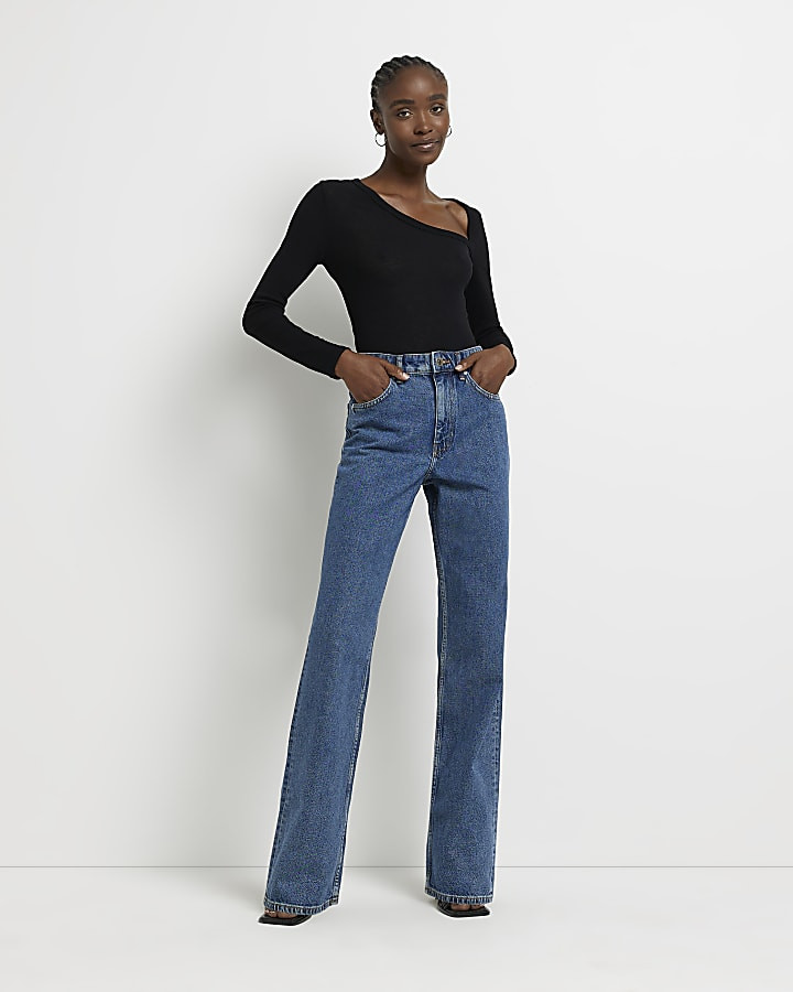 Blue high waisted straight jeans | River Island (UK & IE)