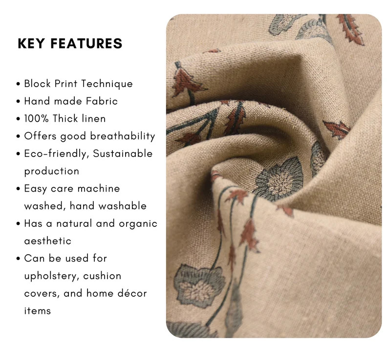 Block Print Thick Linen 58 Wide , Gray Hand Block Print, Indian Cushion Cover, Linen by Yard, Sof... | Etsy (US)