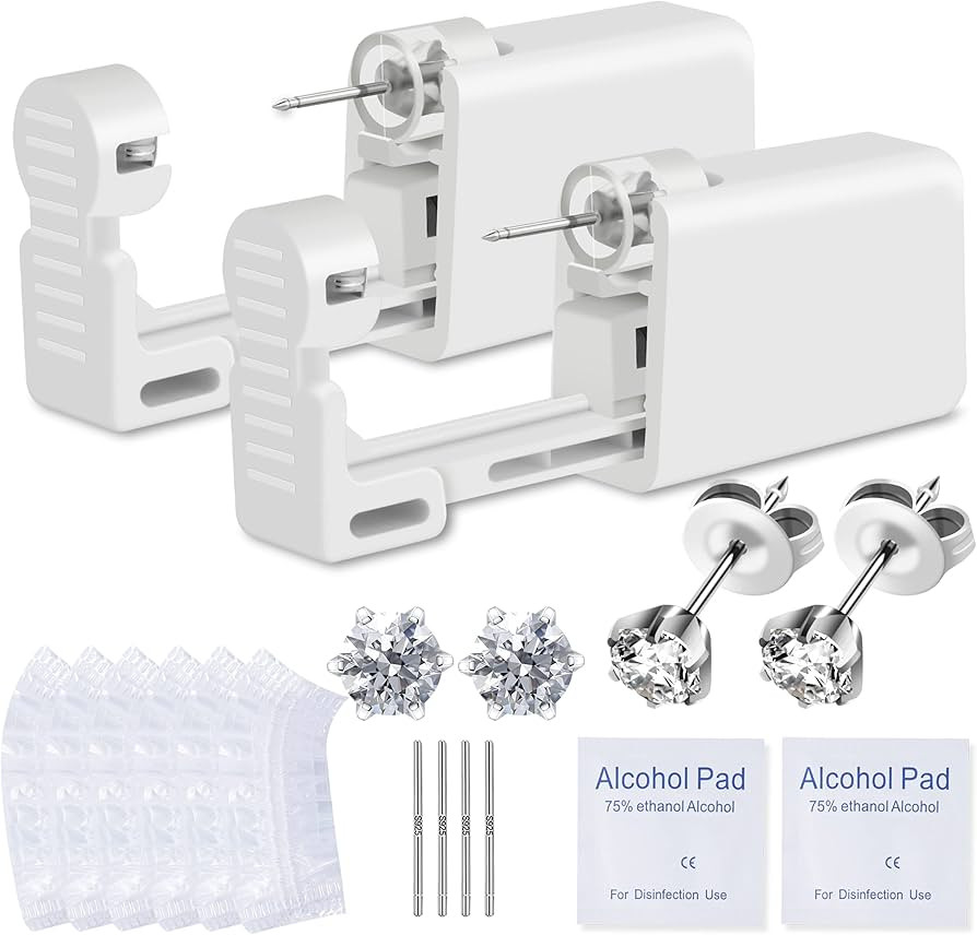 Ear Piercing Kit, Anzero 2 Pcs Disposable Ear Piercing Gun with Preloaded Ear Stud, at Home Self ... | Amazon (US)