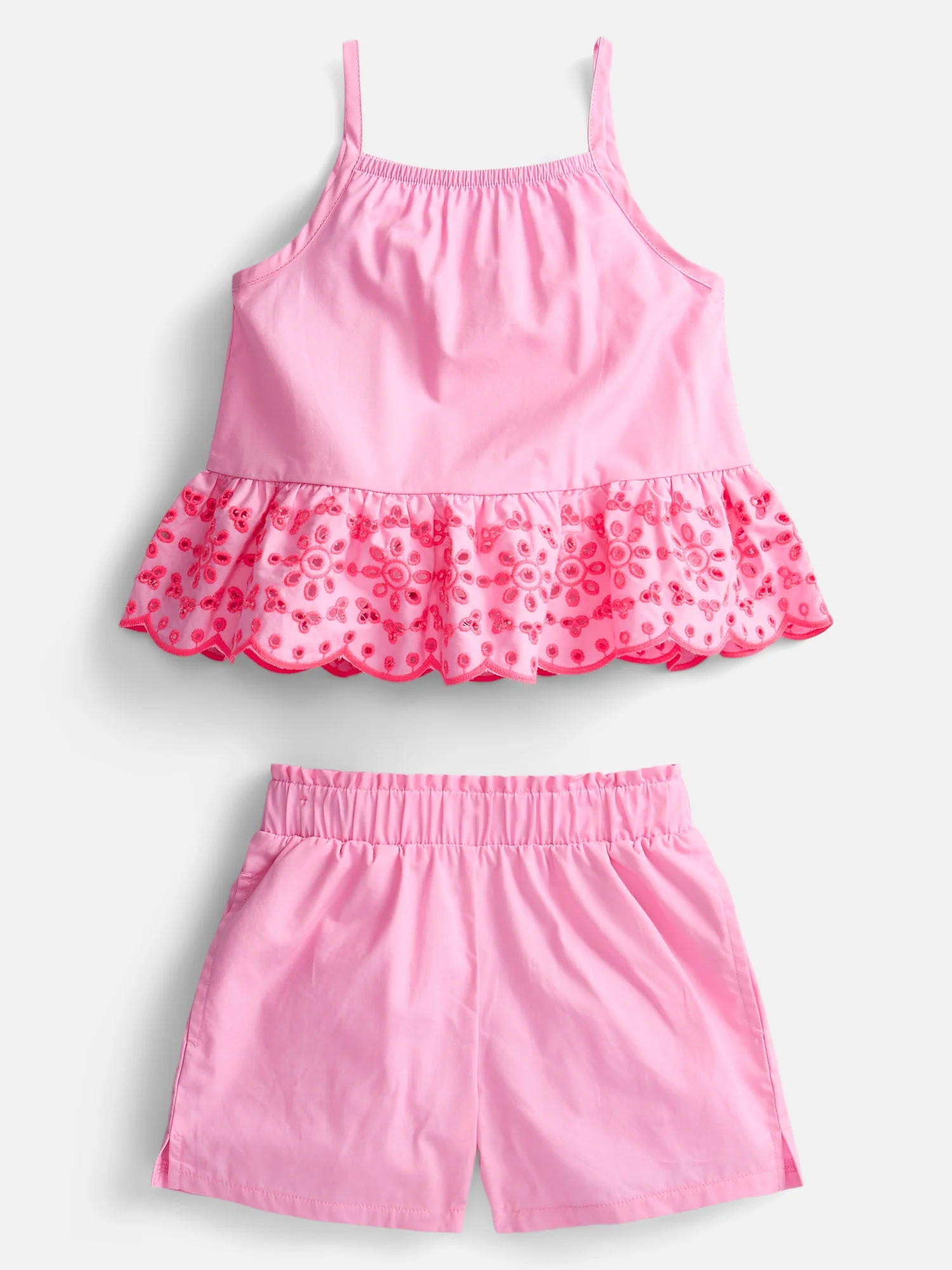 Wonder Nation Toddler Girls Scalloped Tank Top and Matching Shorts Set, 2-Piece, Sizes 12M-5T | Walmart (US)