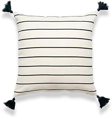 Hofdeco Moroccan Tassel Neutral Decorative Pillow Cover ONLY, Beige Balck Striped, 18"x18" | Amazon (US)