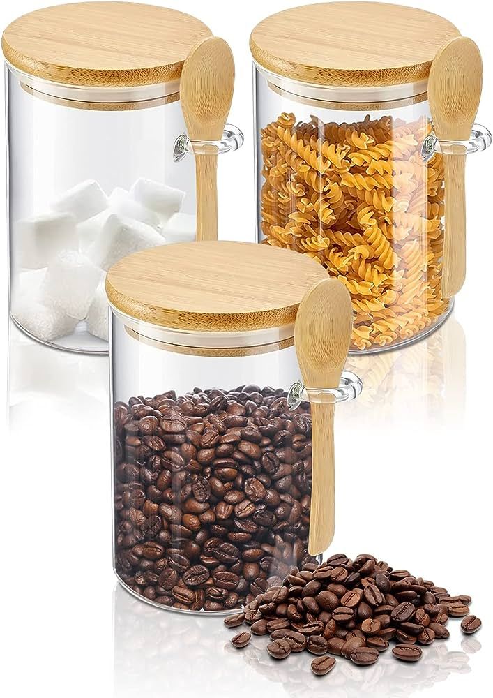 KOIKEY Coffee Sugar Container Salts Jars - 15oz Glass Airtight Caning with Bamboo Lids and Spoons... | Amazon (US)