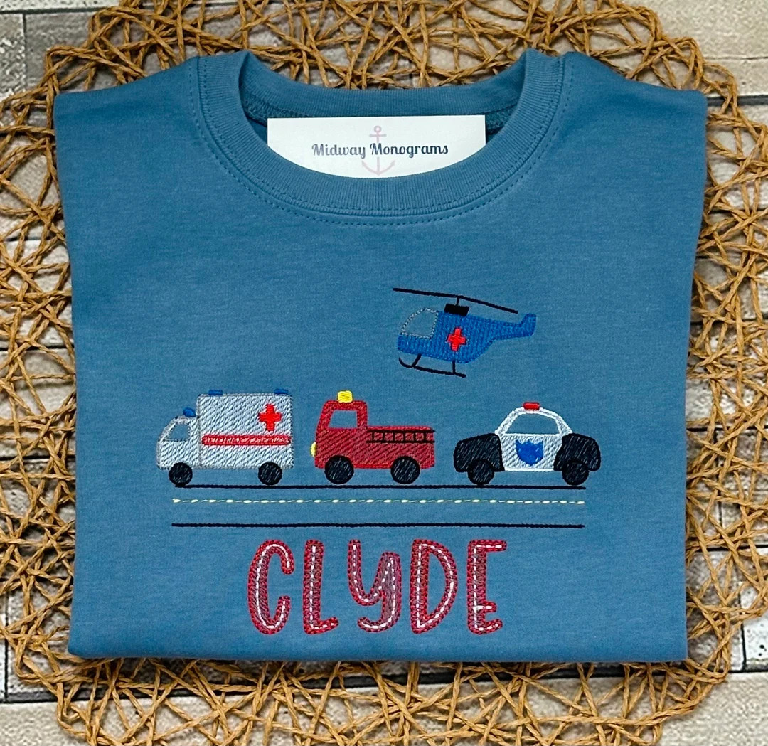 Personalized Boys Rescue Vehicle Shirt - Firefighter Police Ambulance Helicopter Shirt for Boys- ... | Etsy (US)
