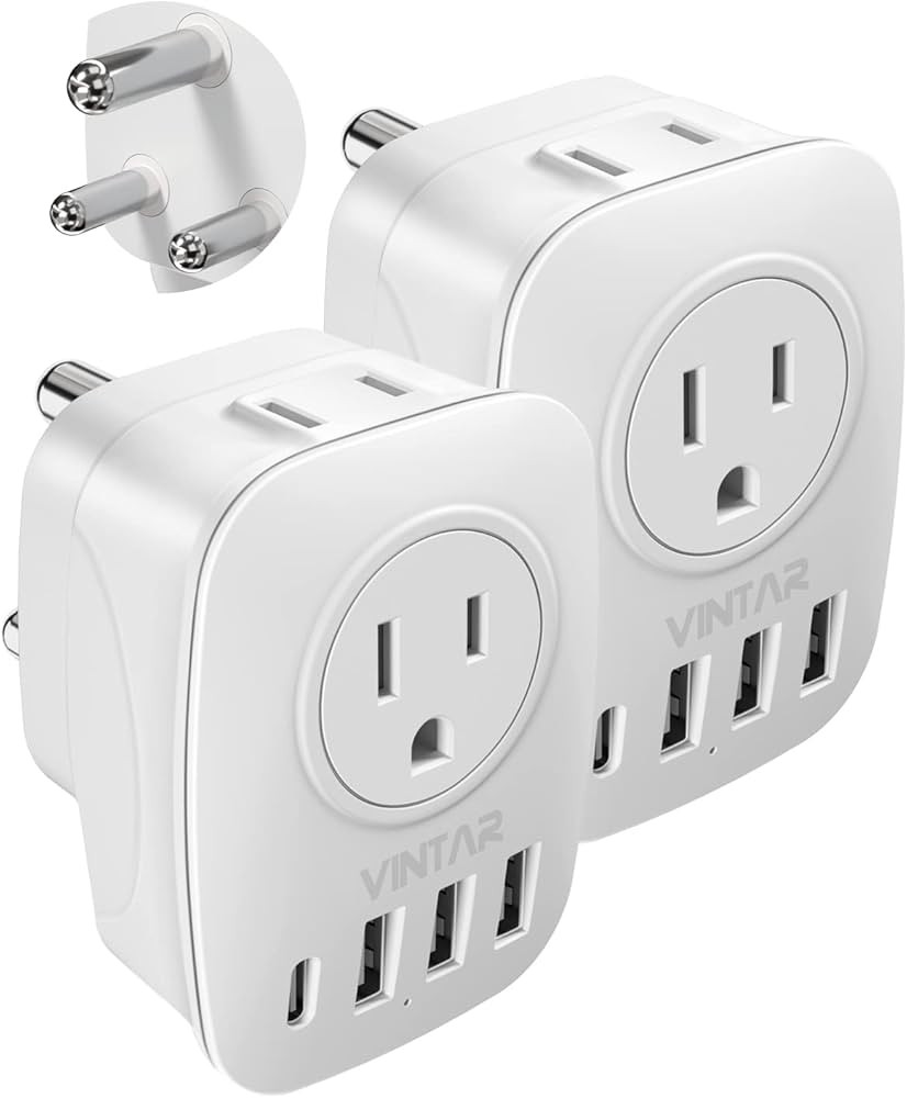 [2-Pack] South Africa Power Adapter, VINTAR Type M Plug Adapter with 1 USB C,3 USB Ports and 2 Am... | Amazon (US)
