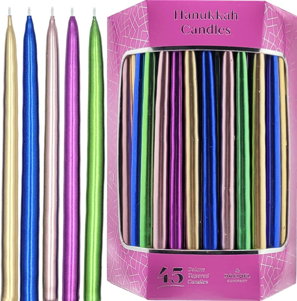 Dripless Hanukkah Candles Metallic Multicolors Deluxe Tapered Decorations, Chanukkah Menorah Cand... | Amazon (US)