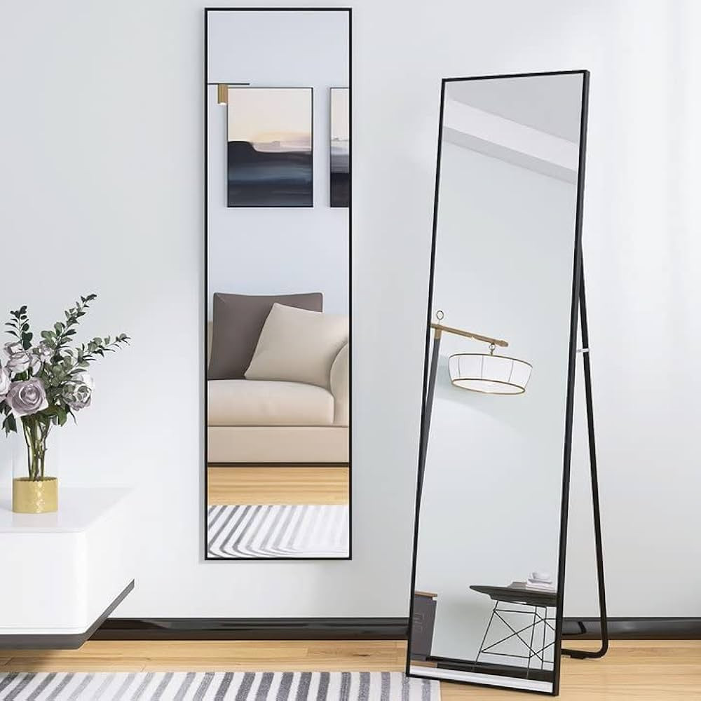 Beauty4U 59" x 16" Tall Full Length Mirror with Stand, Black Wall Mounting Full Body Mirror, Meta... | Amazon (US)