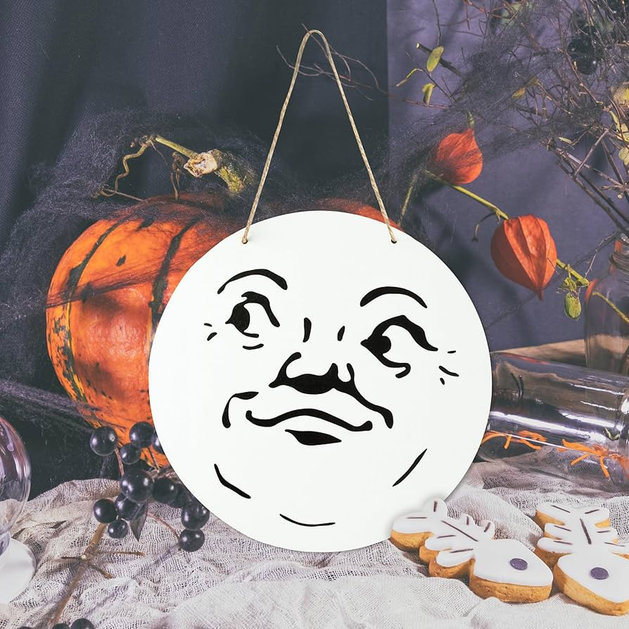 Halloween Wood Hanging Door Sign - Man in the Moon Face Vintage Wooden Hanging Door Sign Cartoon ... | Amazon (US)