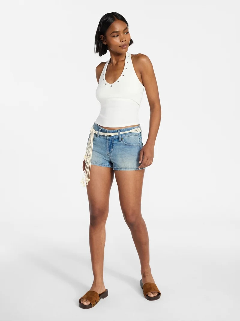 No Boundaries Low Rise Studded Denim Mini Shorts, 2" Inseam, Women's 00-20 | Walmart (US)