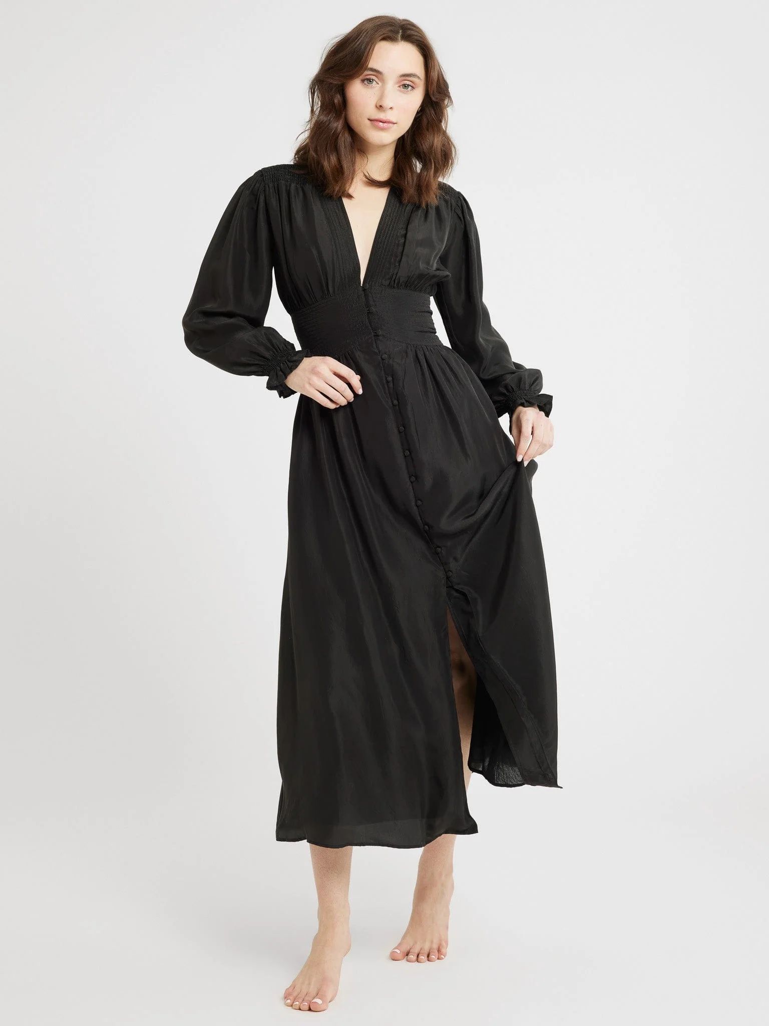 Anya Dress in Black Washed Silk | Mille