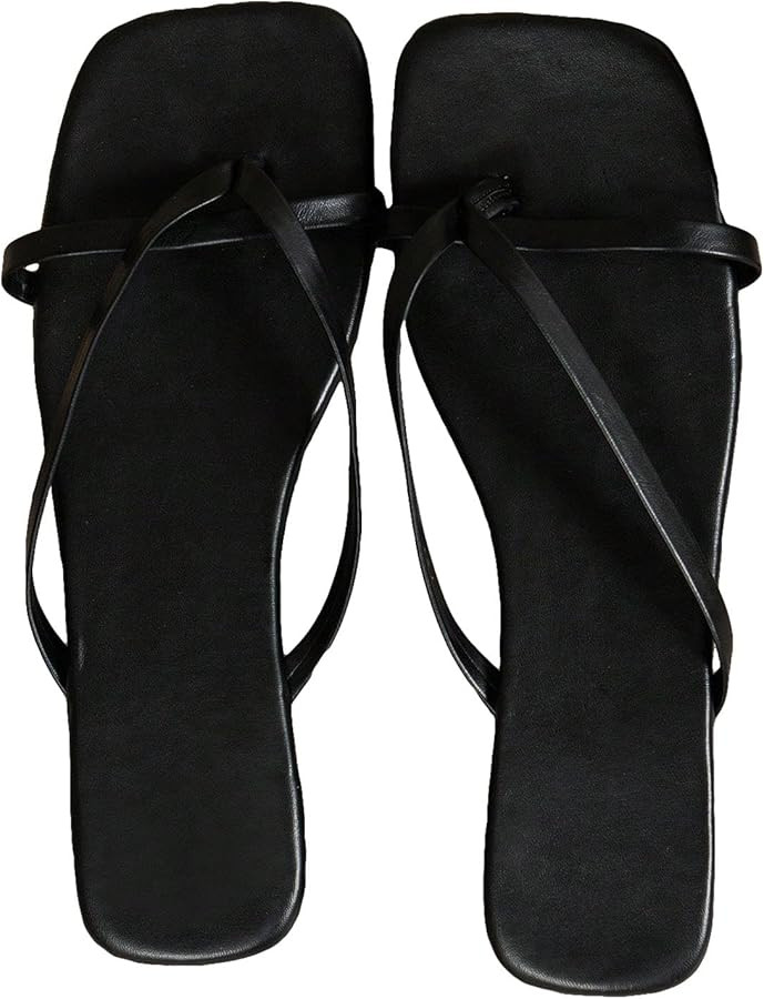 GORGLITTER Women's Thong Sandals Square Toe Casual Cross Strappy Sandals Flat Slides | Amazon (US)