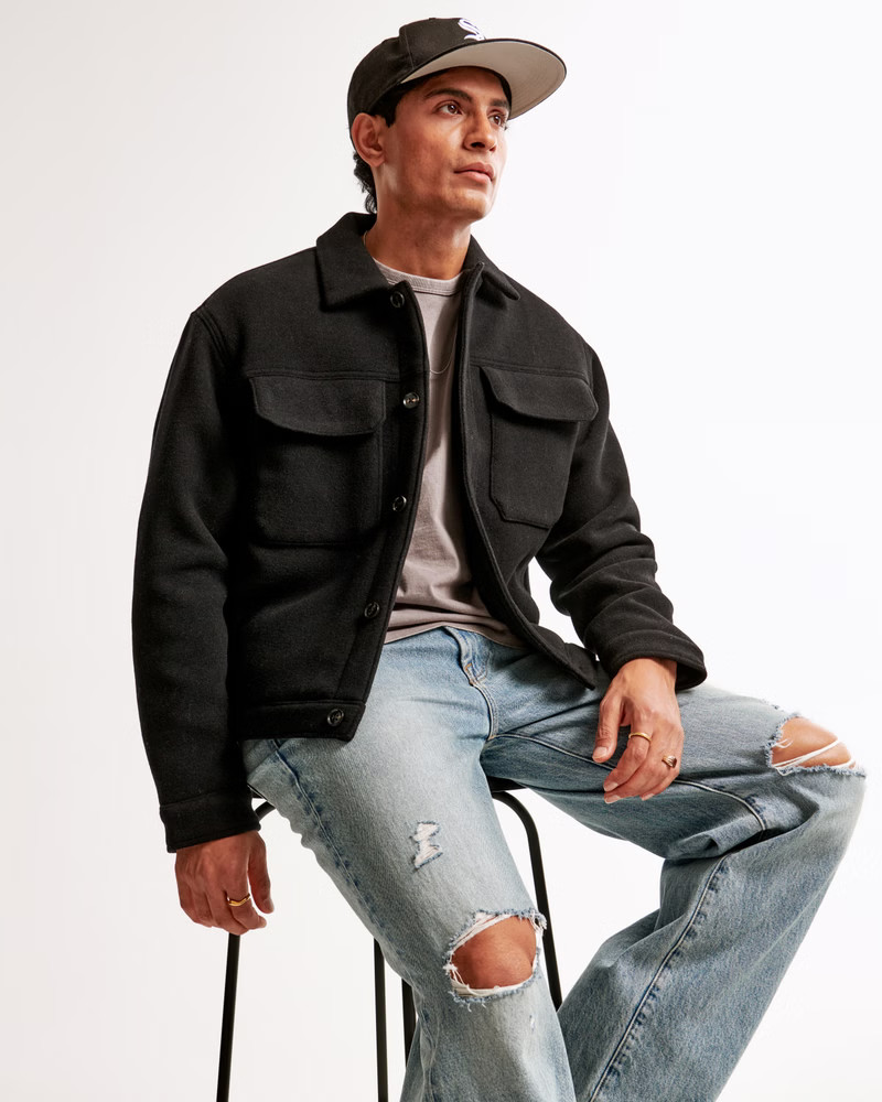 Cropped Dressy Trucker Jacket | Abercrombie & Fitch (US)