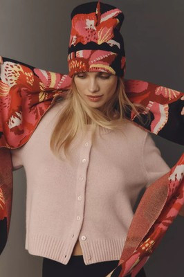 NEW Farm Rio Anthropologie Beanie Hat & Scarf Set Pink Floral MSRP | eBay US