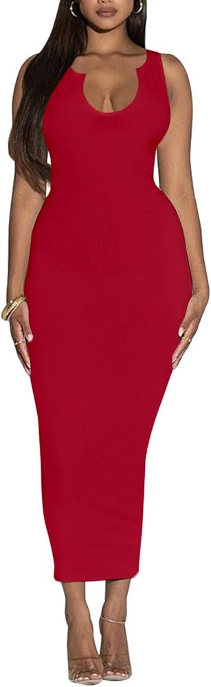 Women's Summer Bodycon Maxi Dress - Casual Basic Club Party Ribbed Long Tight Tank Dresses | Amazon (US)