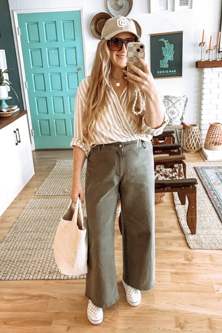 Size up in pants if between sizes, the waist on these runs a little small IMO! Size down in shirt. 

High waisted jeans, wide leg jeans, Target jeans, button down shirt, striped shirt, baseball cap, ball cap, woven bag, casual outfit, casual outfit inspo 

#LTKfindsunder50 #LTKstyletip #LTKfindsunder100