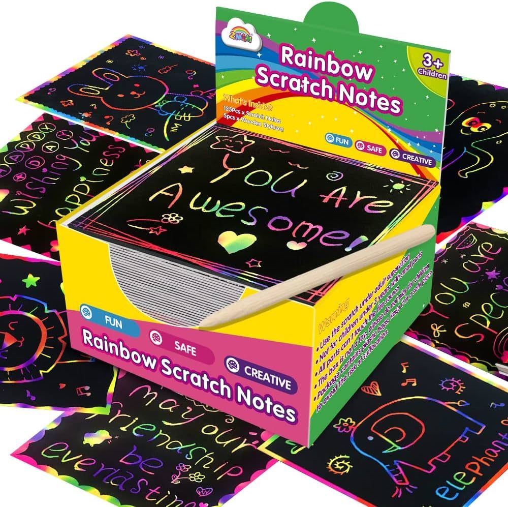 ZMLM Rainbow Scratch Mini Art Notes - 125 Magic Scratch Paper Note Cards for Kids Toy Arts Crafts... | Amazon (US)