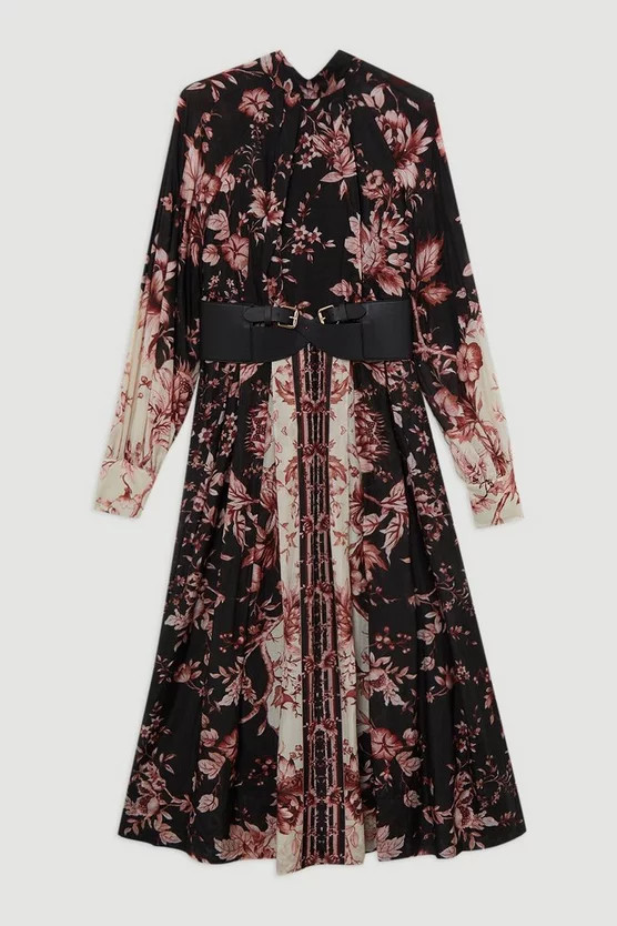 Silk Cotton Border Print Floral Woven Maxi Dress | Karen Millen US