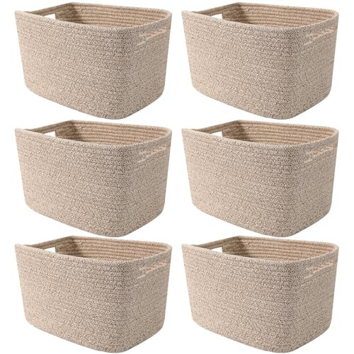HZFTJOY 6 Pack Woven Rope Baskets,12.6"×9"×7.8" Storage Bins for Toys/Books/Towels/Clothes Organizer & Shelf Boxes,Gifts Baskets Empty for Nursery/Living Room/Nursery/Bedroom/Home Decor,Brown | Amazon (US)