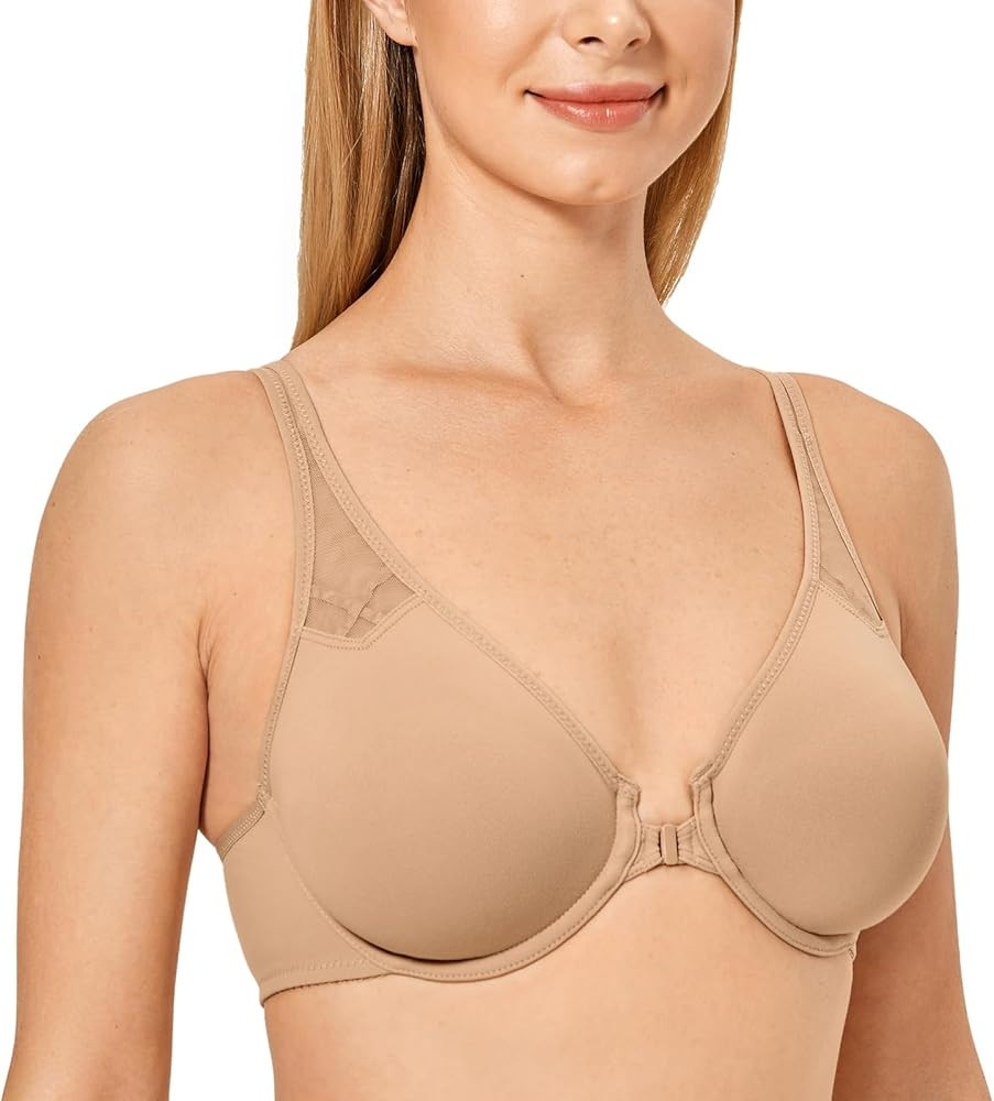 DELIMIRA Women's Front Closure Racerback Bras Plus Size Full Coverage Supportive Underwire Plunge... | Amazon (US)