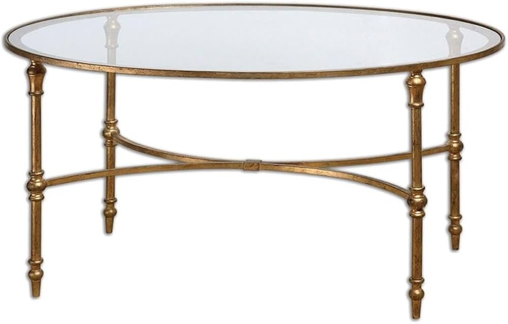 BOWERY HILL Transitional Glass Oval Coffee Table in Gold Leafed | Amazon (US)