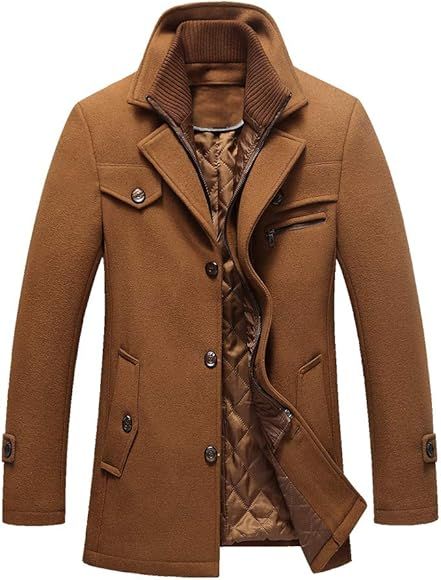 Litteking Men's Winter Pea Coat Casual Woolen Trench Coat Single Breasted Short Wool Jacket | Amazon (US)