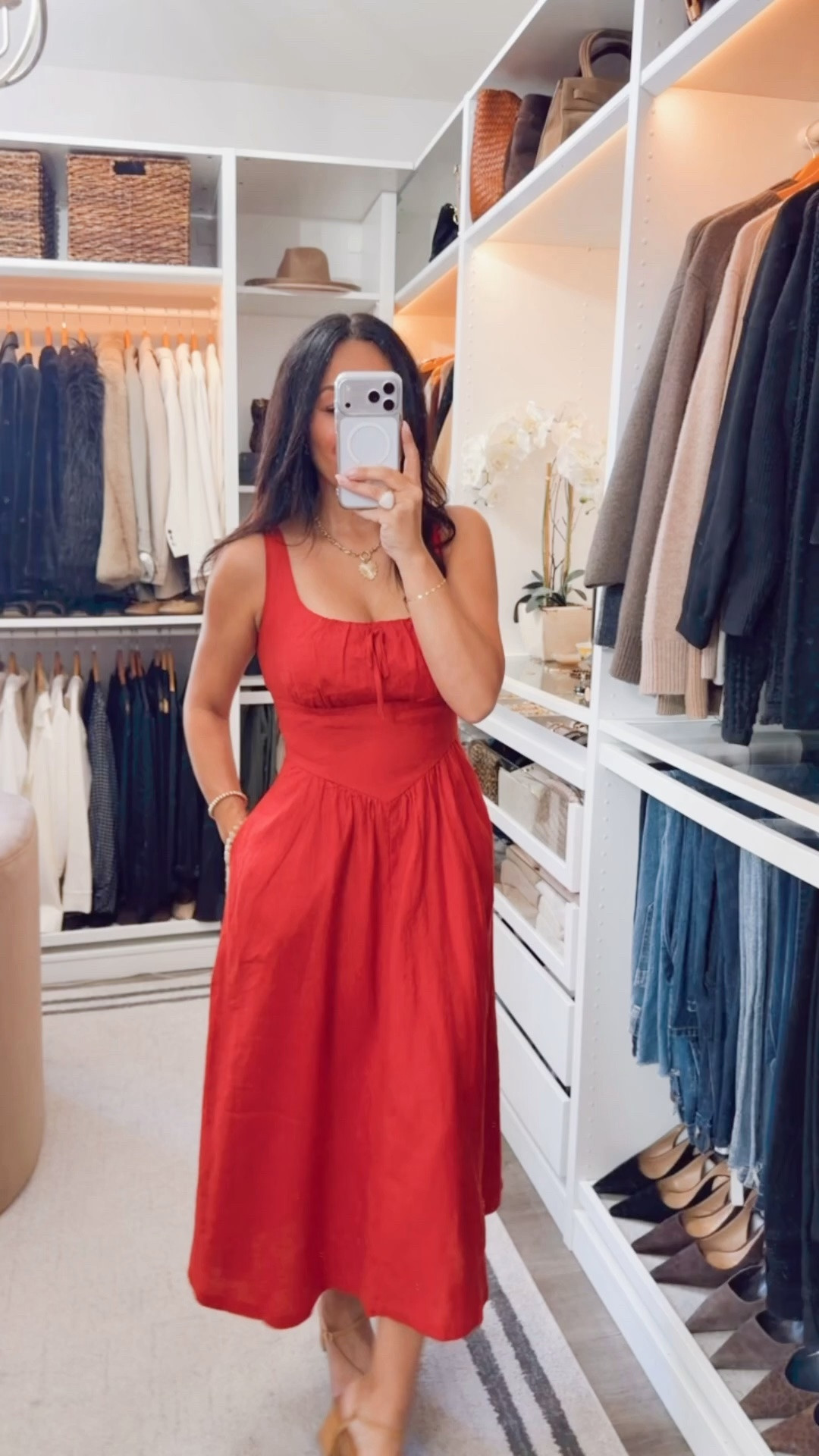 Give me all the red this season🙌🏽 this linen dress has the best flattering fit- under $100🔥 fits TTS

#LTKootd #LTKOver40