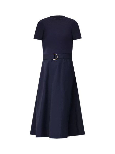 Mixed Media Flare Midi Dress | Ann Taylor