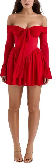 HOUSE OF CB Alana Strapless Long Sleeve Minidress in Black at Nordstrom, Size Medium D | Nordstrom