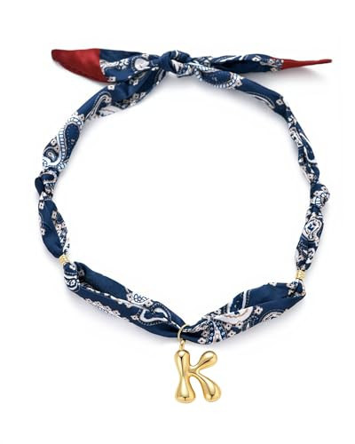rgwtgkyh Initial Silk Scarf Necklace for Woman Personalized Blue Paisley Bandana Bubble Letter K Necklace Fashion Western Jewelry for Country Cowgirl Graduation Gift for Her | Amazon (US)