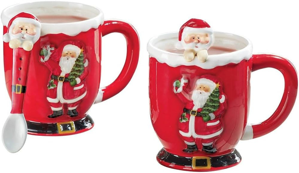 Collections Etc Red Santa Mugs with Spoons - Set of 2 | Amazon (US)