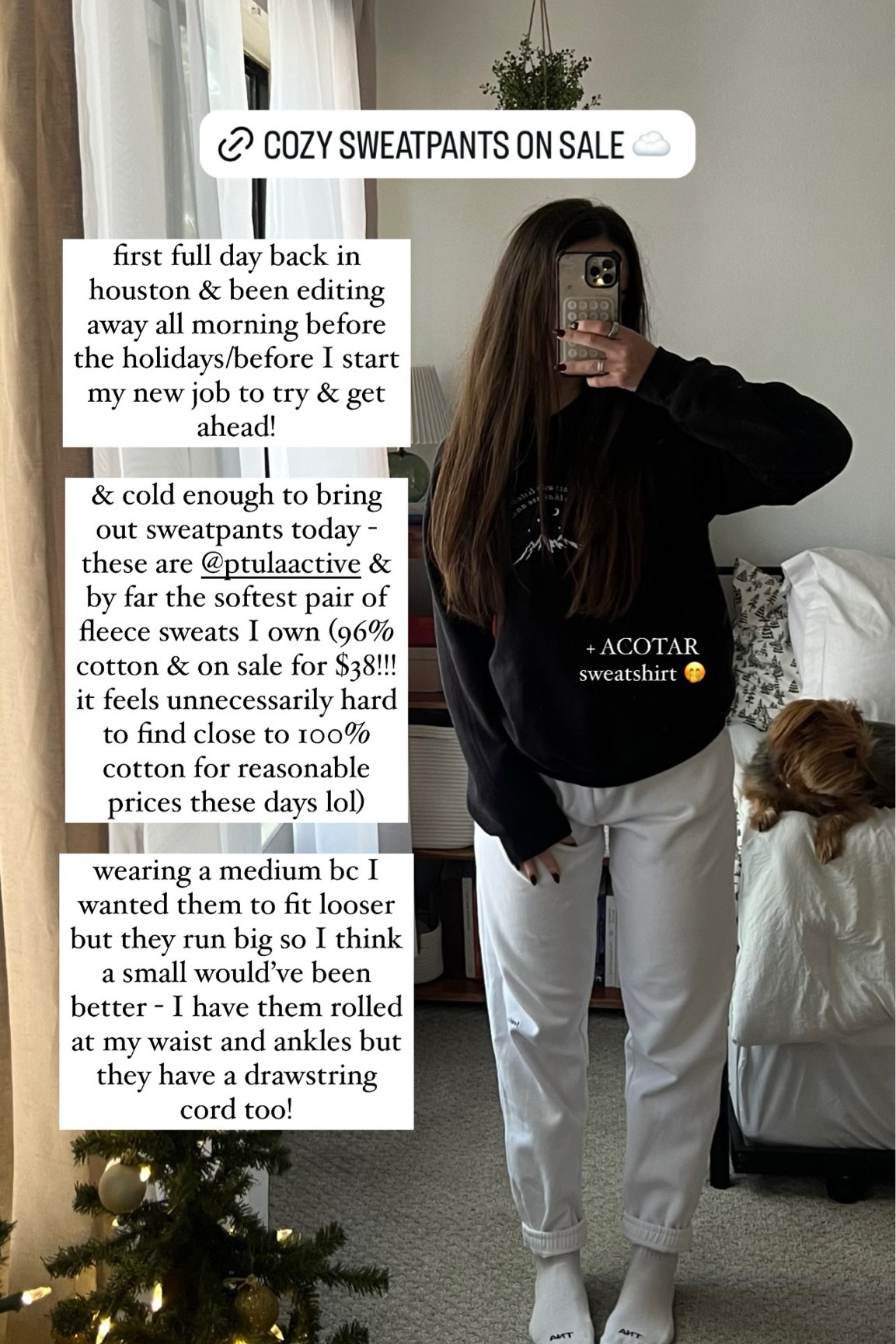 first full day back in houston & been editing away all morning before the holidays/before I start my new job to try & get ahead!

& cold enough to bring out sweatpants today - these are @ptulaactive & by far the softest pair of fleece sweats I own (96% cotton & on sale for $38!!! it feels unnecessarily hard to find close to 100% cotton for reasonable prices these days lol)

wearing a medium bc I wanted them to fit looser but they run big so I think a small would’ve been better - I have them rolled at my waist and ankles but they have a drawstring cord too! + ACOTAR sweatshirt 🤭

cozy sweatpants, womens sweatpants, comfy sweatpants

#LTKFindsUnder50 #LTKCyberWeek #LTKSaleAlert