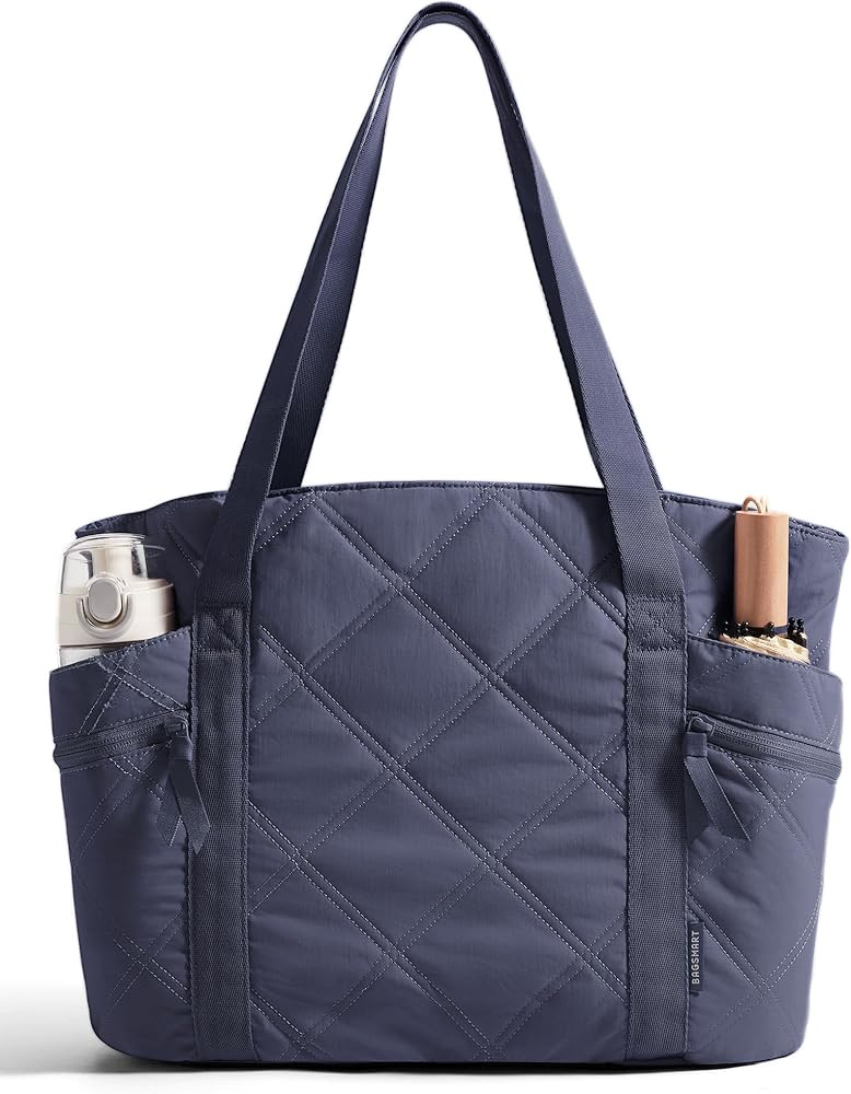 BAGSMART Crush Tote Bag for Women, 20L Puffer Work Tote with Zipper, Travel Essentials Quilted Nu... | Amazon (US)