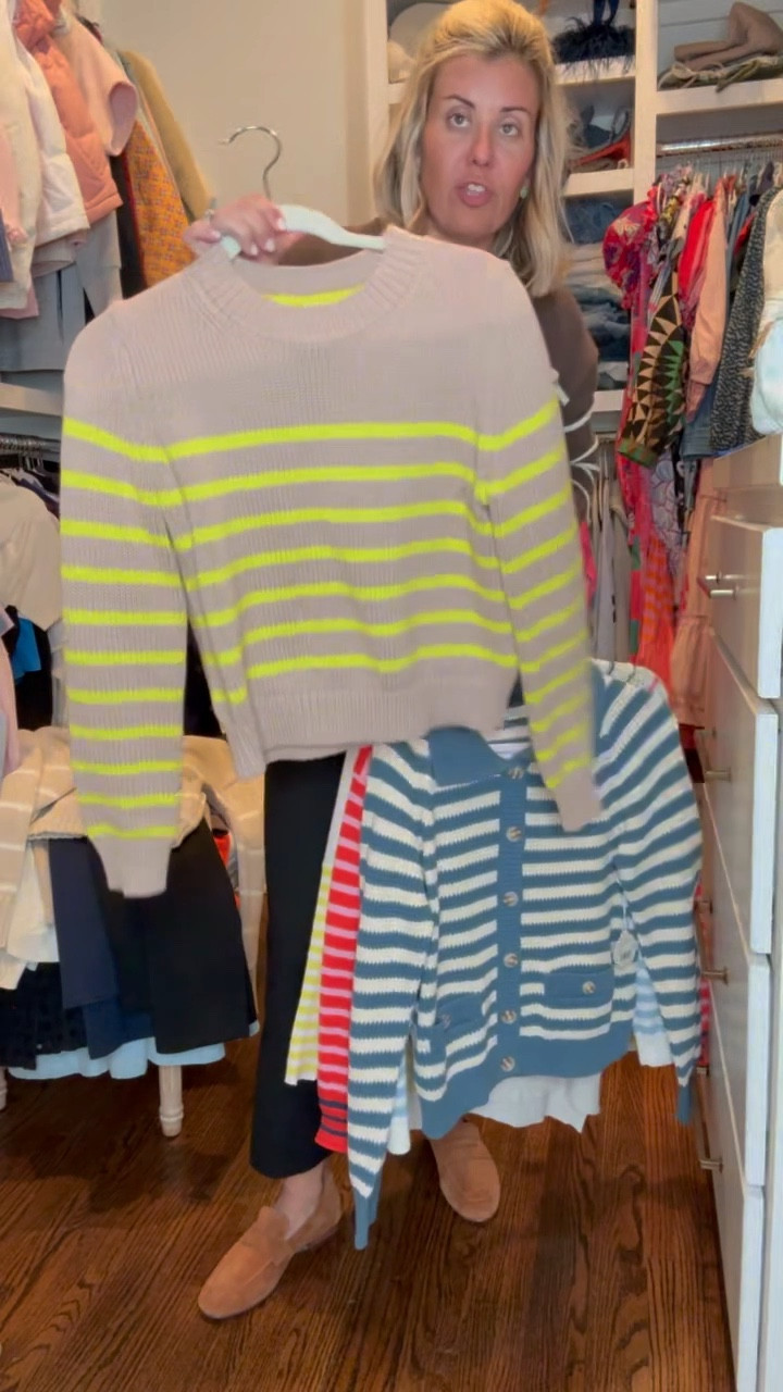 A striped sweater is such a statement piece. Put it around your shoulder or tie it around your waist to elevate any look. I’m showing my closet favorites. I wear an xs. 

#LTKmomlife #LTKdayinmylife #LTKOver40