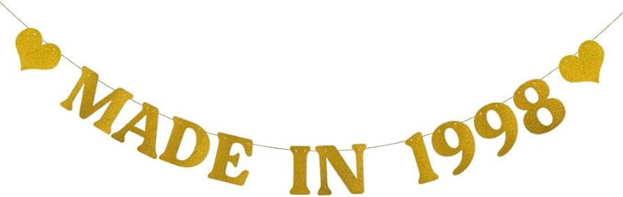 MADE IN 1998 Banner,Pre-Strung,Gold Glitter Paper Garlands for Man's 25 Years Old 25TH Birthday P... | Amazon (US)